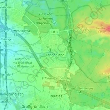 Mapa topográfico Tennenlohe, altitud, relieve