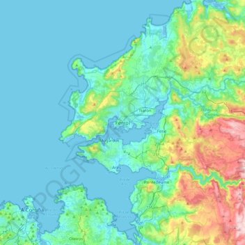 Mapa topográfico Ferrol, altitud, relieve