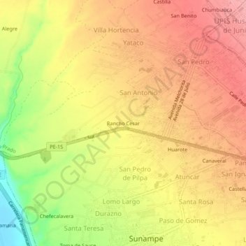 Mapa topográfico Rancho Cesar, altitud, relieve