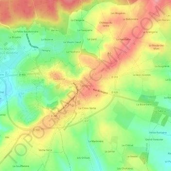 Mapa topográfico Sérigny, altitud, relieve