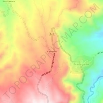 Mapa topográfico La Armenia, altitud, relieve