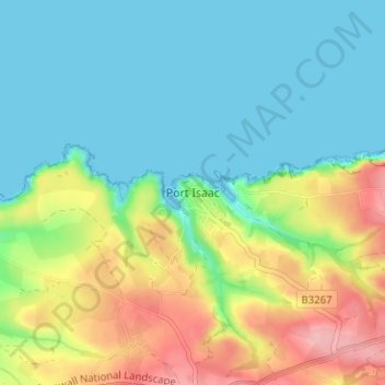 Mapa topográfico Port Isaac, altitud, relieve