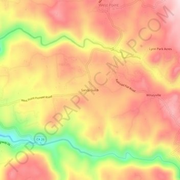 Mapa topográfico Sandy Gulch, altitud, relieve