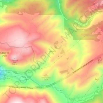 Mapa topográfico Sostino, altitud, relieve