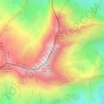 Mapa topográfico Crète des Taillades Blanques, altitud, relieve