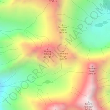 Mapa topográfico Purcell Mountains, altitud, relieve