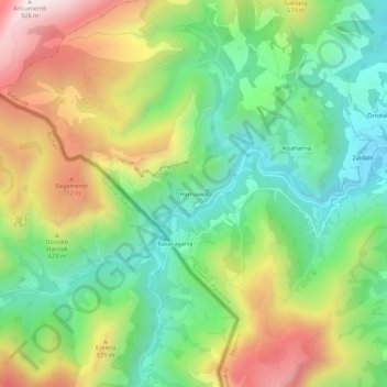 Mapa topográfico Harruixea, altitud, relieve