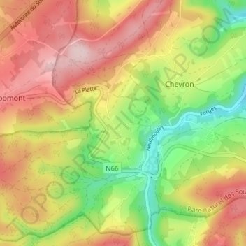 Mapa topográfico Oufny, altitud, relieve