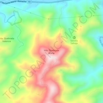 Mapa topográfico Vda. Quebrada Maria, altitud, relieve