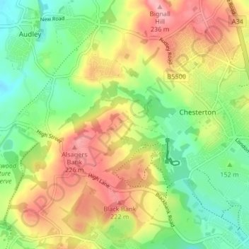 Mapa topográfico Apedale, altitud, relieve