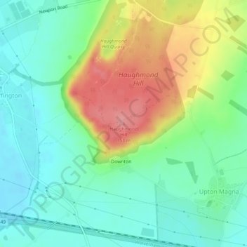 Mapa topográfico Haughmond Hill, altitud, relieve