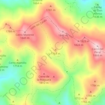 Mapa topográfico Cañada de la Fuente Grande, altitud, relieve