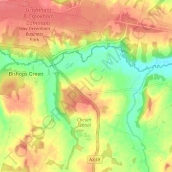 Mapa topográfico Headley, altitud, relieve