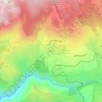 Mapa topográfico Odeillo, altitud, relieve