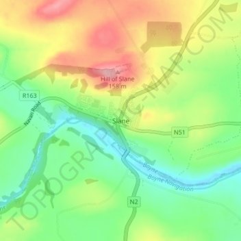 Mapa topográfico Slane, altitud, relieve