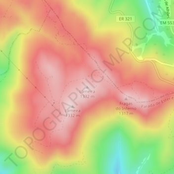 Mapa topográfico Lameira, altitud, relieve