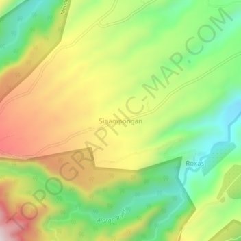 Mapa topográfico Sinampongan, altitud, relieve