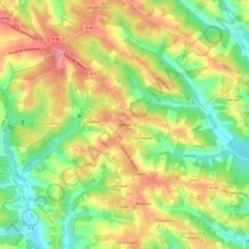Mapa topográfico Mathaly, altitud, relieve