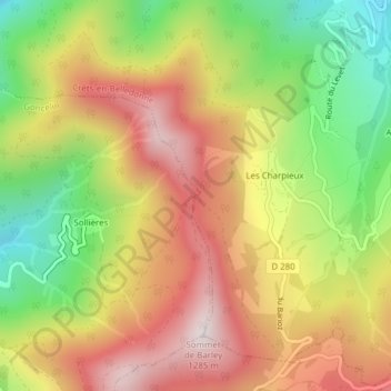 Mapa topográfico Col du Crêt, altitud, relieve
