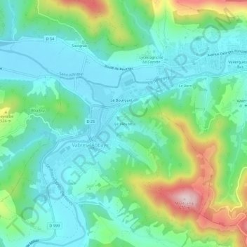 Mapa topográfico Le Vieuzet, altitud, relieve