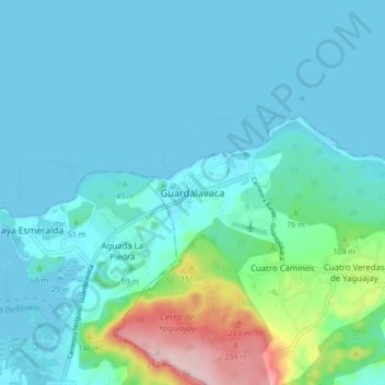 Mapa topográfico Guardalavaca, altitud, relieve