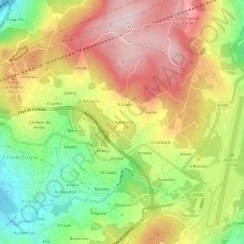 Mapa topográfico A Rabadeira, altitud, relieve