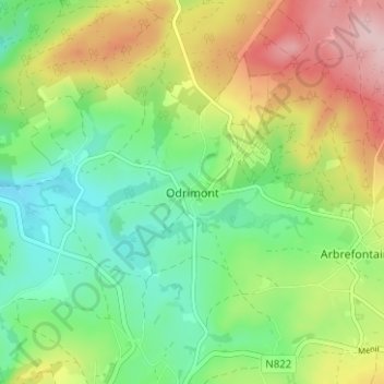 Mapa topográfico Odrimont, altitud, relieve