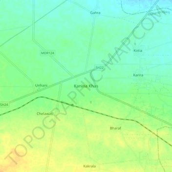 Mapa topográfico Kanina Khas, altitud, relieve