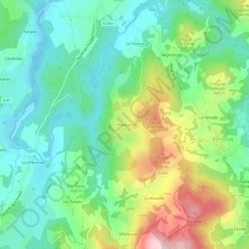 Mapa topográfico Pradoux, altitud, relieve