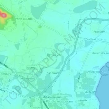 Mapa topográfico Periya Vilai, altitud, relieve