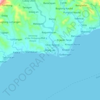 Mapa topográfico Miagao, altitud, relieve