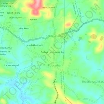Mapa topográfico Pothiyil thottiparamba, altitud, relieve