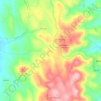 Mapa topográfico Espinheiro, altitud, relieve