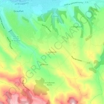 Mapa topográfico Le Fourcat, altitud, relieve