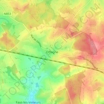 Mapa topográfico Offagne, altitud, relieve