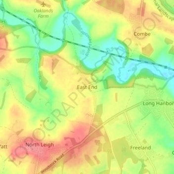 Mapa topográfico East End, altitud, relieve