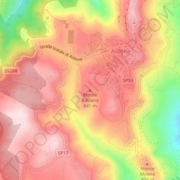 Mapa topográfico Monte Balzano, altitud, relieve