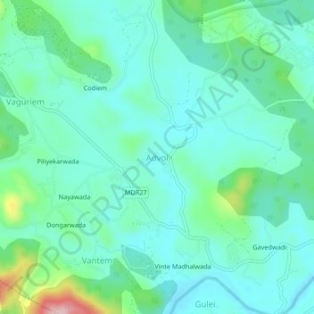 Mapa topográfico Advoi, altitud, relieve