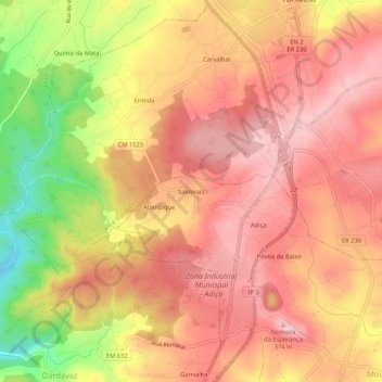 Mapa topográfico Saldonas, altitud, relieve