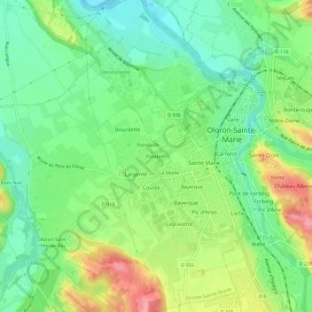 Mapa topográfico Pondeilh, altitud, relieve
