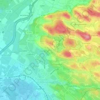Mapa topográfico Berg, altitud, relieve
