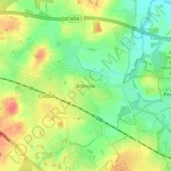 Mapa topográfico Bilbrook, altitud, relieve