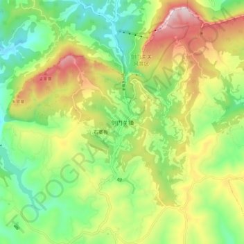 Mapa topográfico Jianmenguan, altitud, relieve