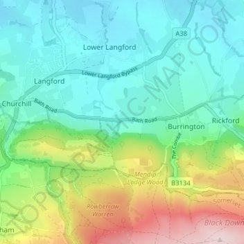 Mapa topográfico Upper Langford, altitud, relieve