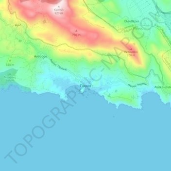Mapa topográfico Parga, altitud, relieve