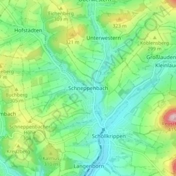 Mapa topográfico Schneppenbach, altitud, relieve
