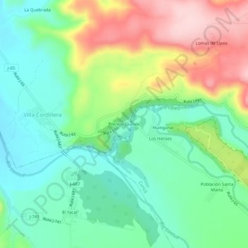Mapa topográfico Potrero Grande, altitud, relieve