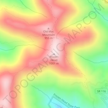 Mapa topográfico Frozen Head, altitud, relieve