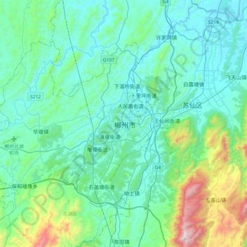 Mapa topográfico Chenzhou, altitud, relieve