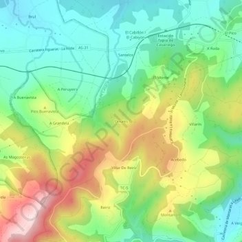 Mapa topográfico Orxales, altitud, relieve